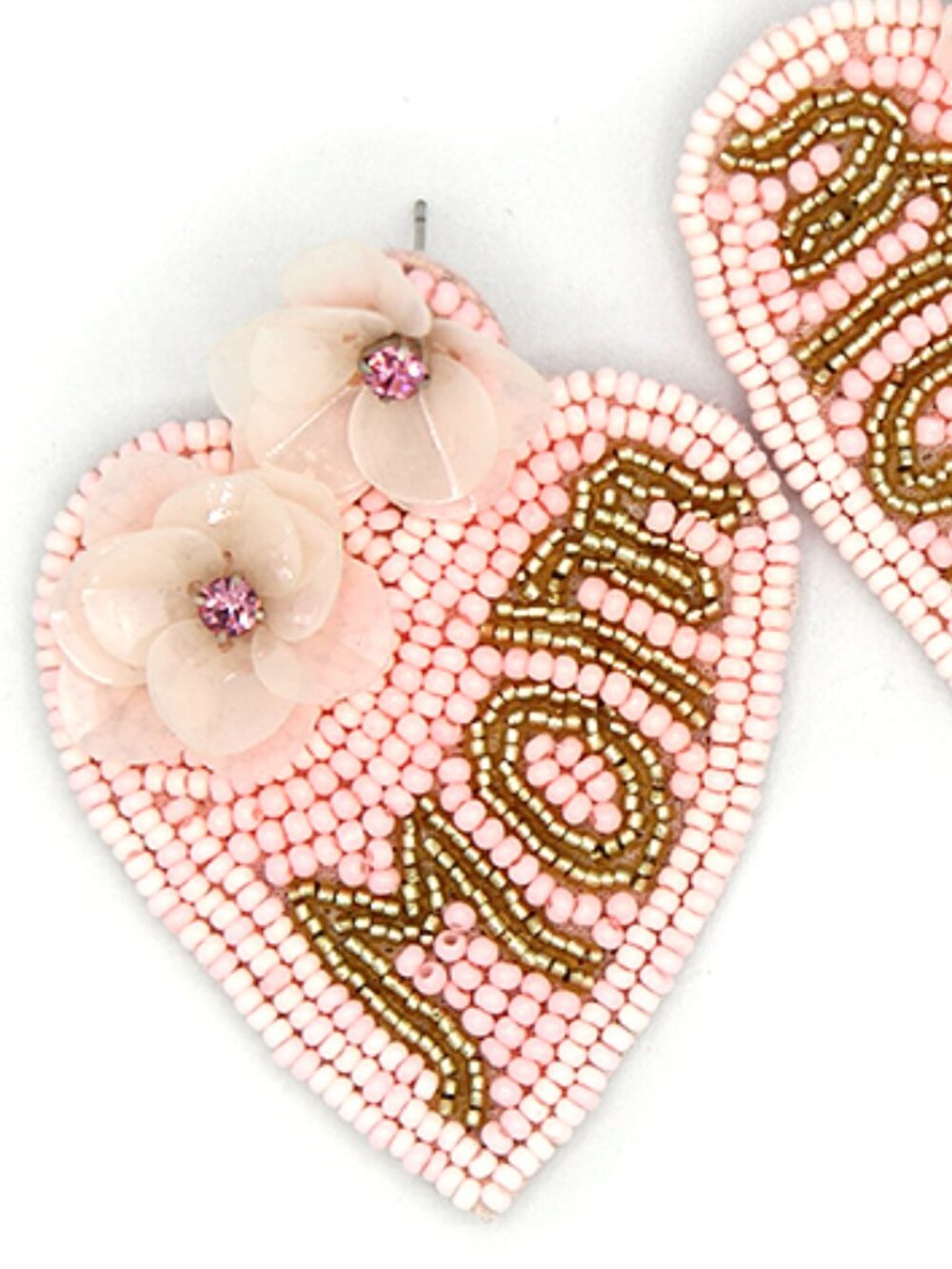 Mom Seed Bead Heart Shaped Earrings Pink or White Mother's Day Gift NEW - Picture 4 of 5